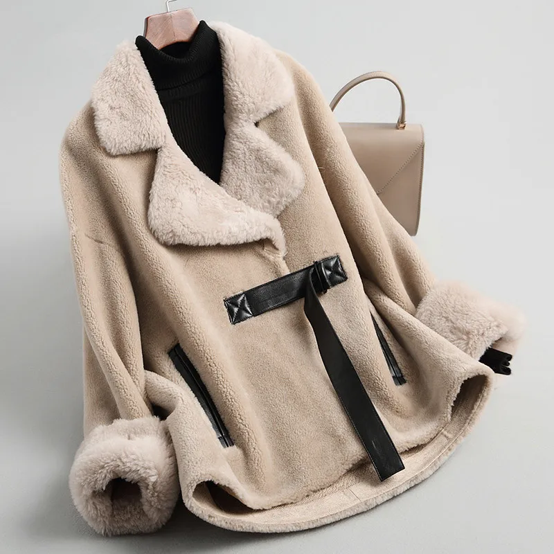 

Real Fur Coat Sheep Shearing Long Winter Coat Women 2019 Natural Lamb Wool Collar Jacket Composite Suede Liner Abrigos Mujer 378