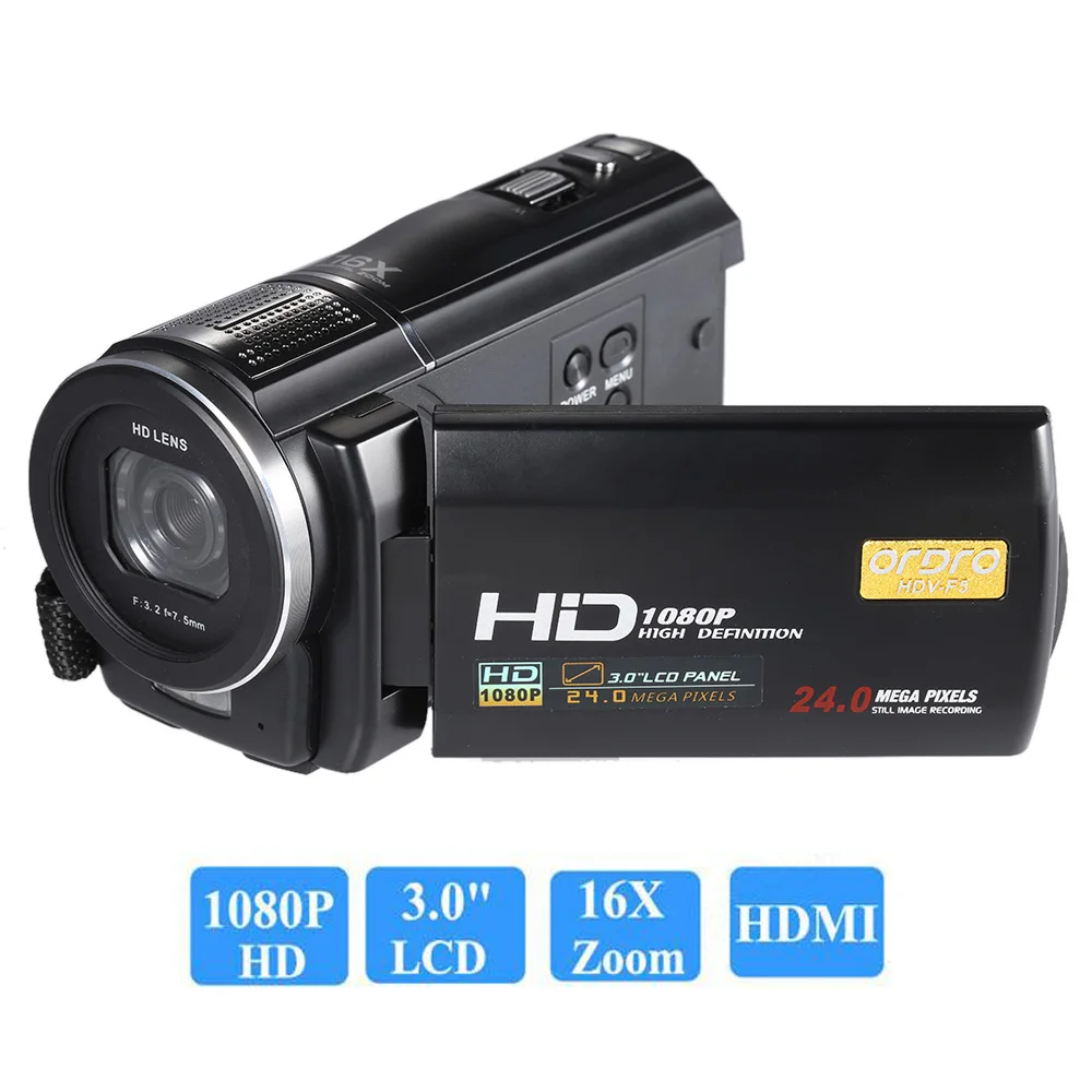 [Авторизованный Дистрибьютор] Ordro F5 FHD 1080P 3-дюймовый сенсорный экран 24MP 16X Zoom DV