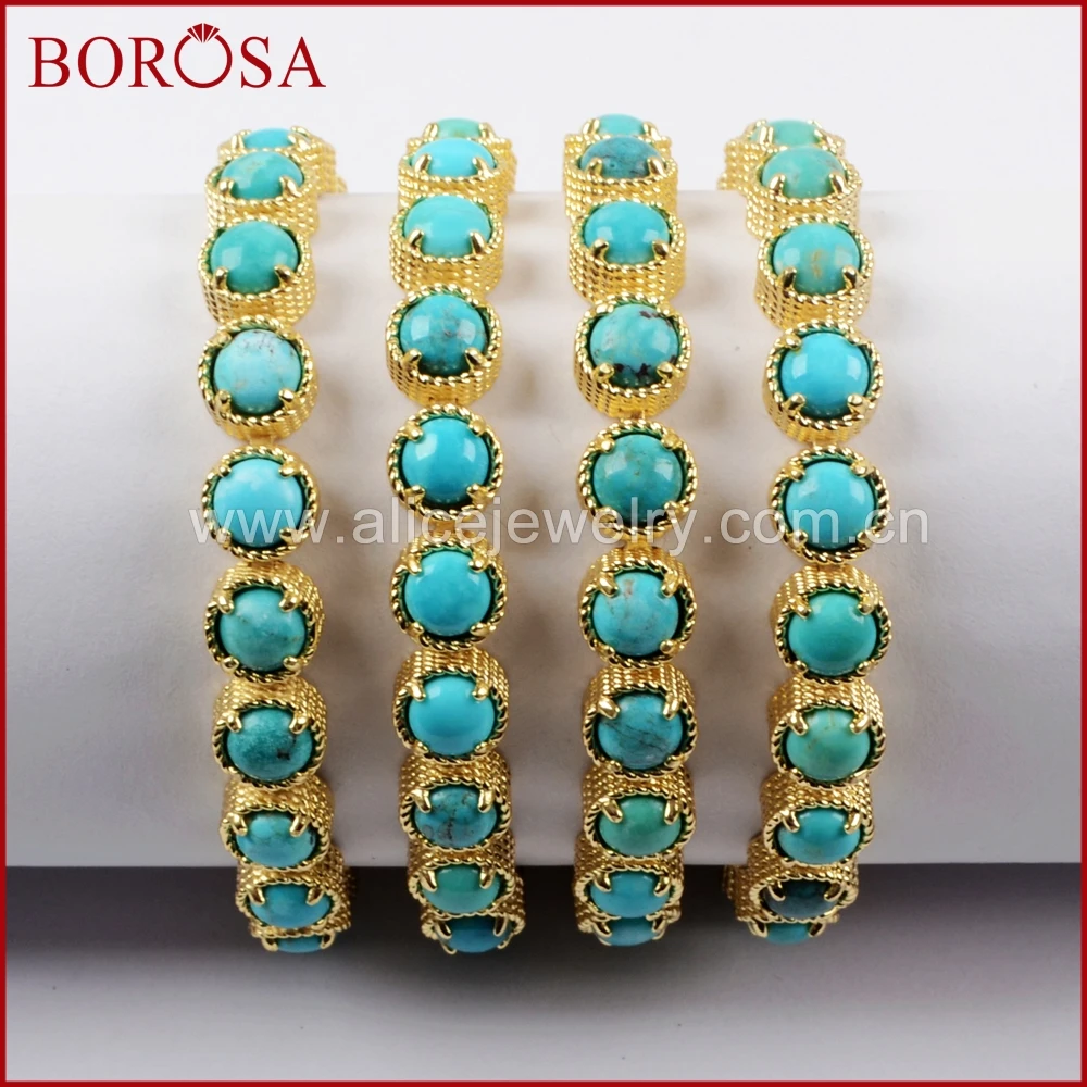 

BOROSA 1 шт. модные ювелирные изделия золотого цвета Круглый двадцать камень природные бирюзы браслет для женщин ZG0338