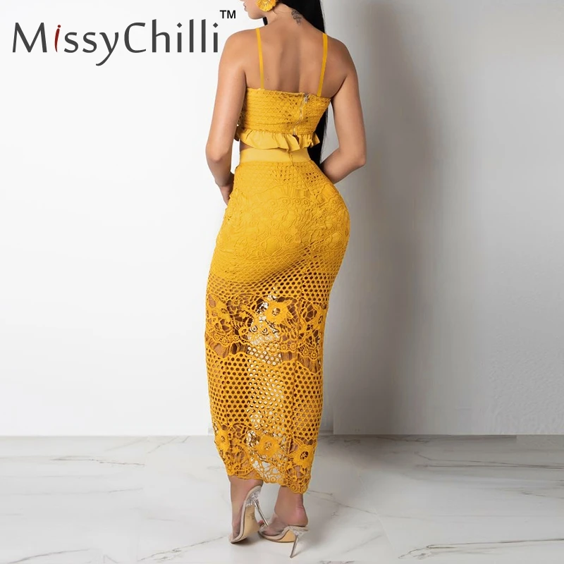 Женское длинное платье MissyChilli белое кружевное платье-двойка с оборками для пляжа