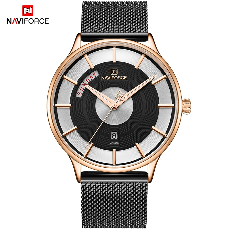 NAVIFORCE мужские синие часы модные деловые наручные часы водонепроницаемые спортивные кварцевые Стальные часы с ремешком-сеткой часы Relogio Masculino - Цвет: RGB