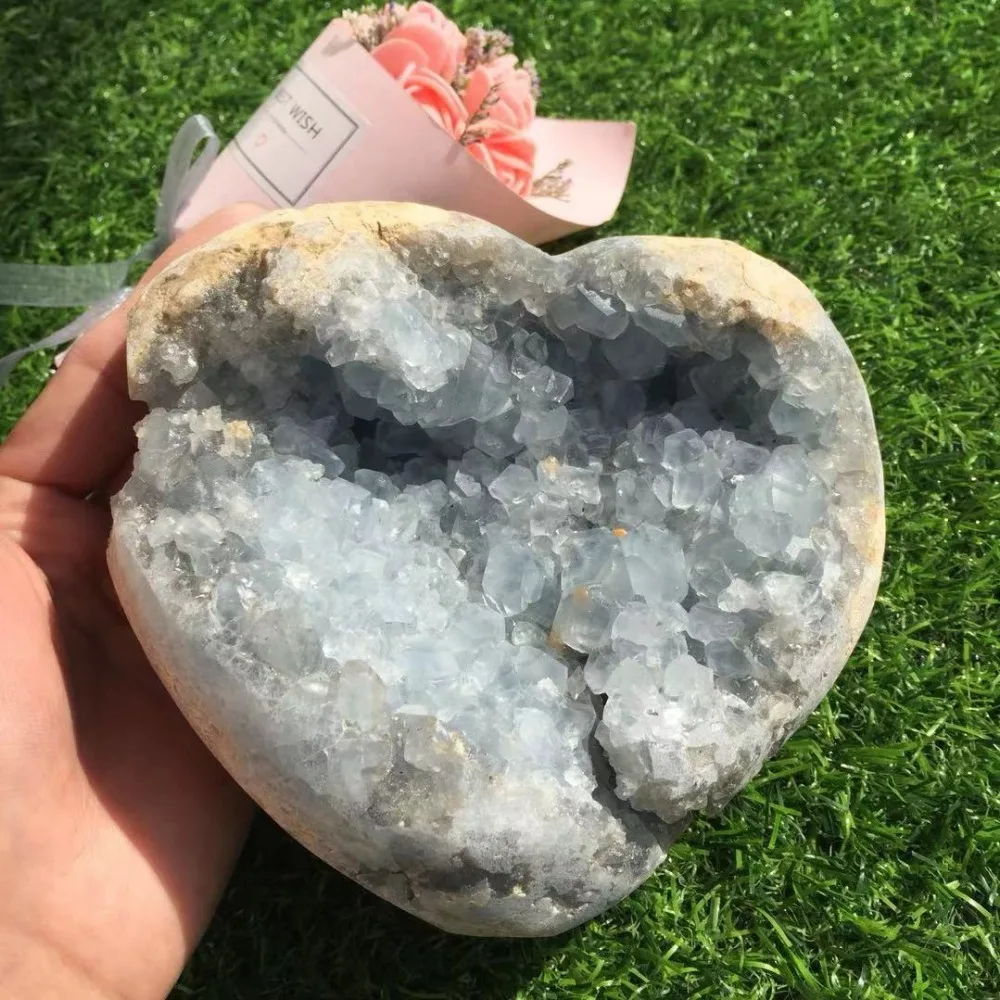 Около 4.4lbs массивное природное небесное Кристальное геодезическое сердце