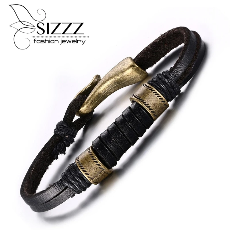 Черный кожаный браслет с кулоном из нержавеющей стали для мужчин высокого качества "Новинка 2016 года".