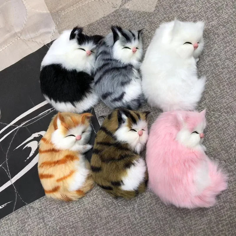 Фото Имитация меха спящие кошки плюшевые игрушки куклы набивной телефон Кот питомец мягкий аниме Декор коллекционные игрушки для взрослых дете... №5