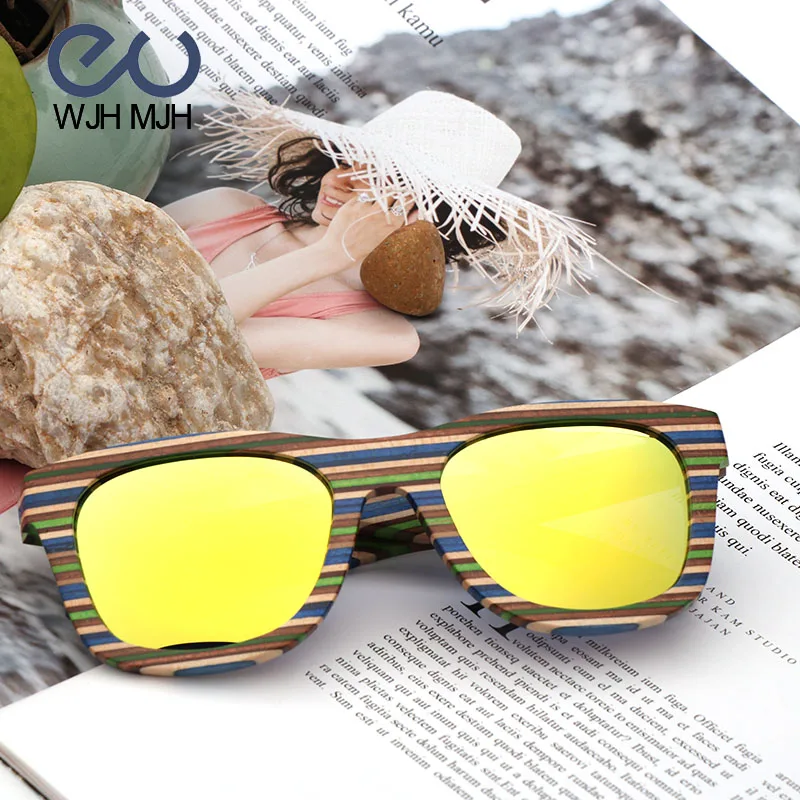 Мужские и женские деревянные цветные бамбуковые солнцезащитные очки Винтажные
