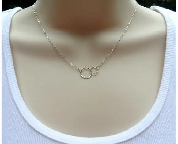 n701 2018 Fashion simple metal opening double round circle clavicle necklace Gold and silver pendant jewelry | Украшения и