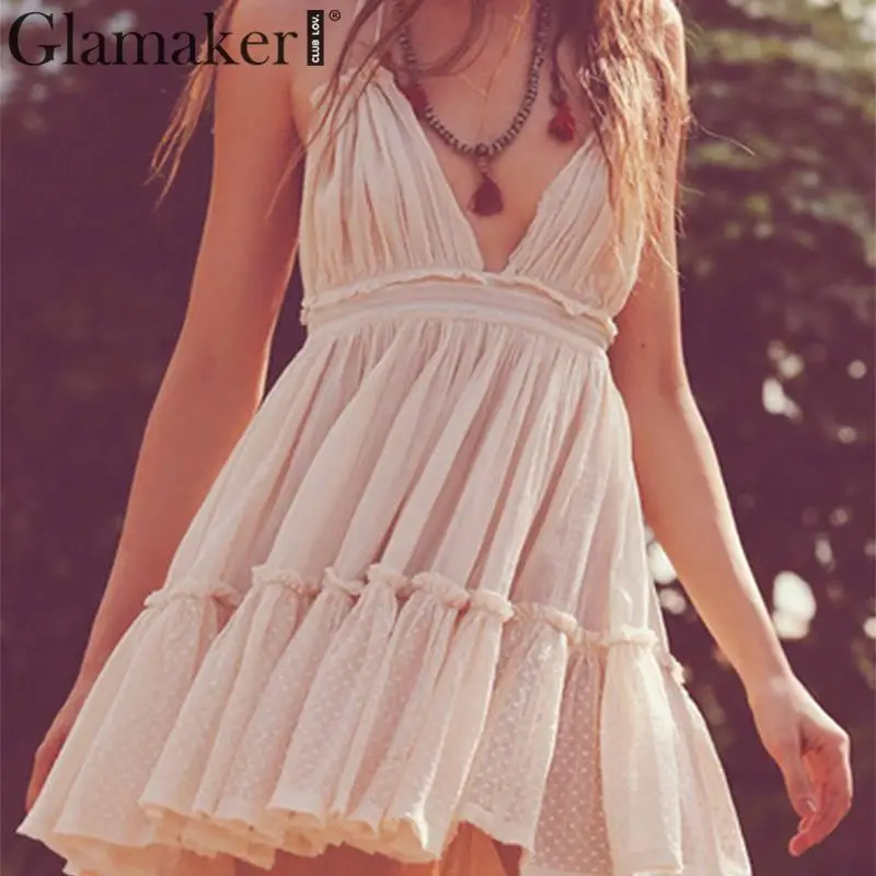 Glamaker с открытой спиной Холтер Плиссированное Короткое платье женское летнее
