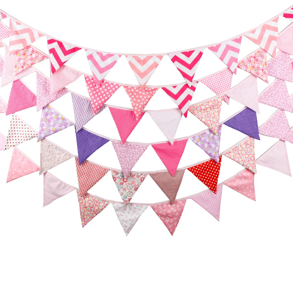 

New 3.2M Floral Print Fabric Bunting Flags Children's Birthday Party Decoration Banner School Classroom Garland