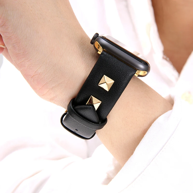Кожаный ремешок для Apple watch band 4 3 44 мм 40 мм correa 42 мм 38 мм iwatch band заклепки наручные браслеты серии 3 2 Аксессуары для часов