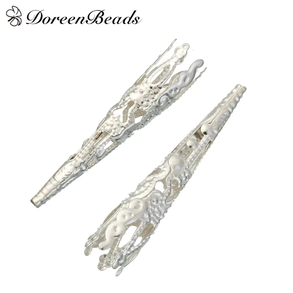 

DoreenBeads 60PCs silver color Filigree Nail Spacers Beads Caps9*40mm (B00760)