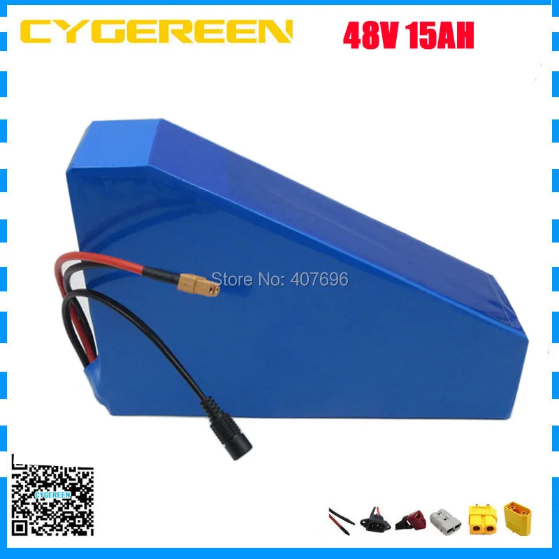 750W 48V литий-ионный аккумулятор 48V 15AH Треугольники батарея 48В, фара для электровелосипеда в батарея 2200 мАч 18650 ячейки с 2A Зарядное устройство