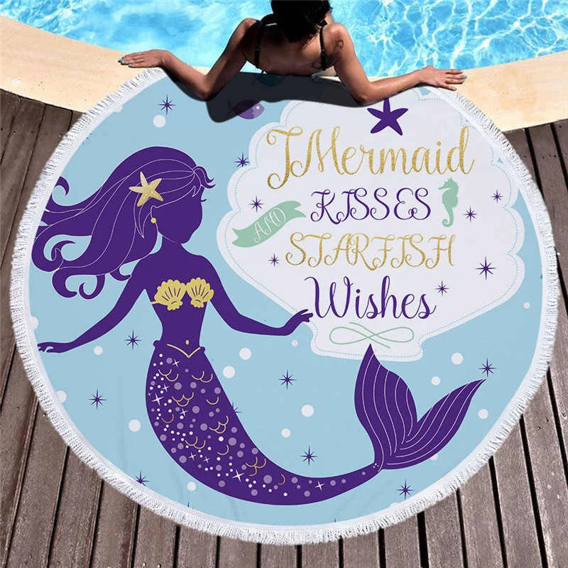 Пляжное полотенце с узором русалки из мультфильма большое круглое одеяло для