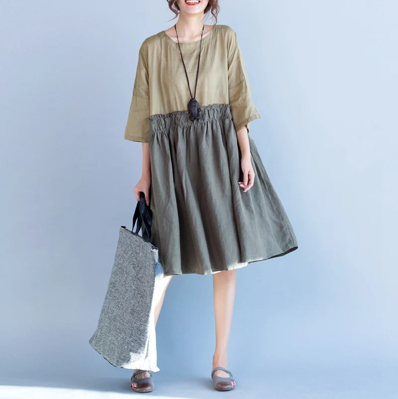 Женское летнее платье зеленое черное хлопковое льняное с коротким рукавом