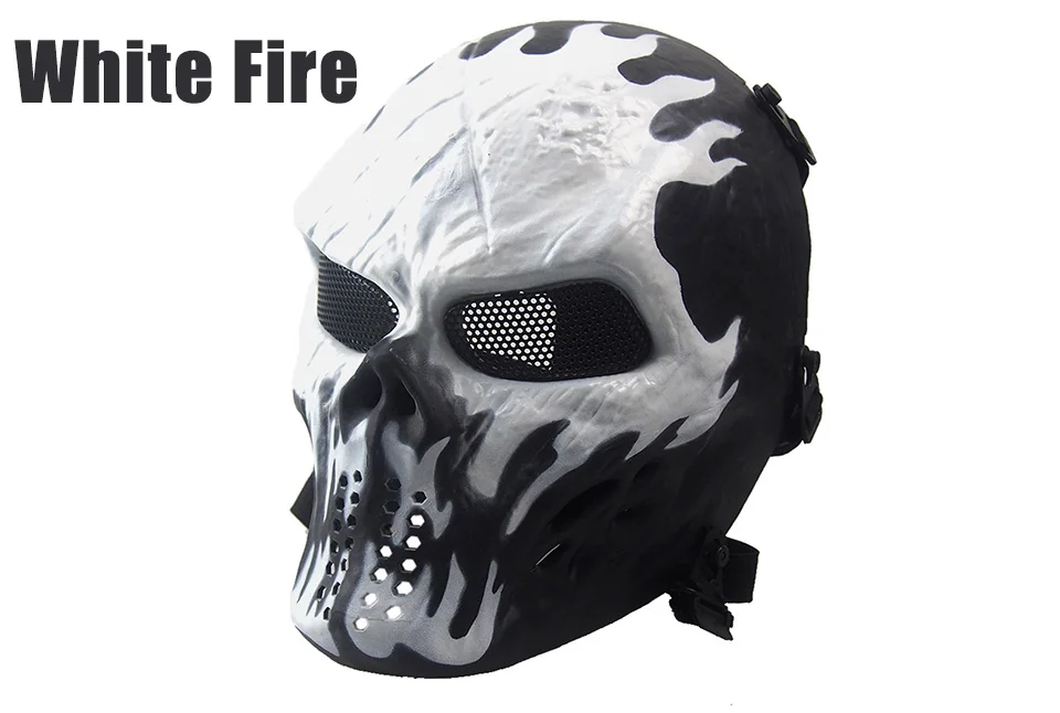 WHITE FIRE Chief M08, маска с черепом для всего лица, Пейнтбольная, воздушная, мягкая, пластиковая, тактическая маска для CS, военная игра, Хэллоуин, смерти, косплей, Спортивная, защитная - Цвет: WHITE FIRE