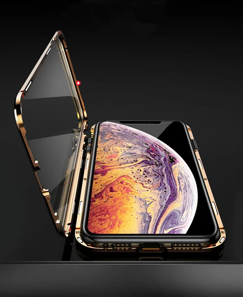 Магнитный чехол для телефона для iPhone XSMAX XR XS 8 7 6S Plus, высококачественный двойной чехол из закаленного стекла с металлическим магнитом, чехол s Coques Capa