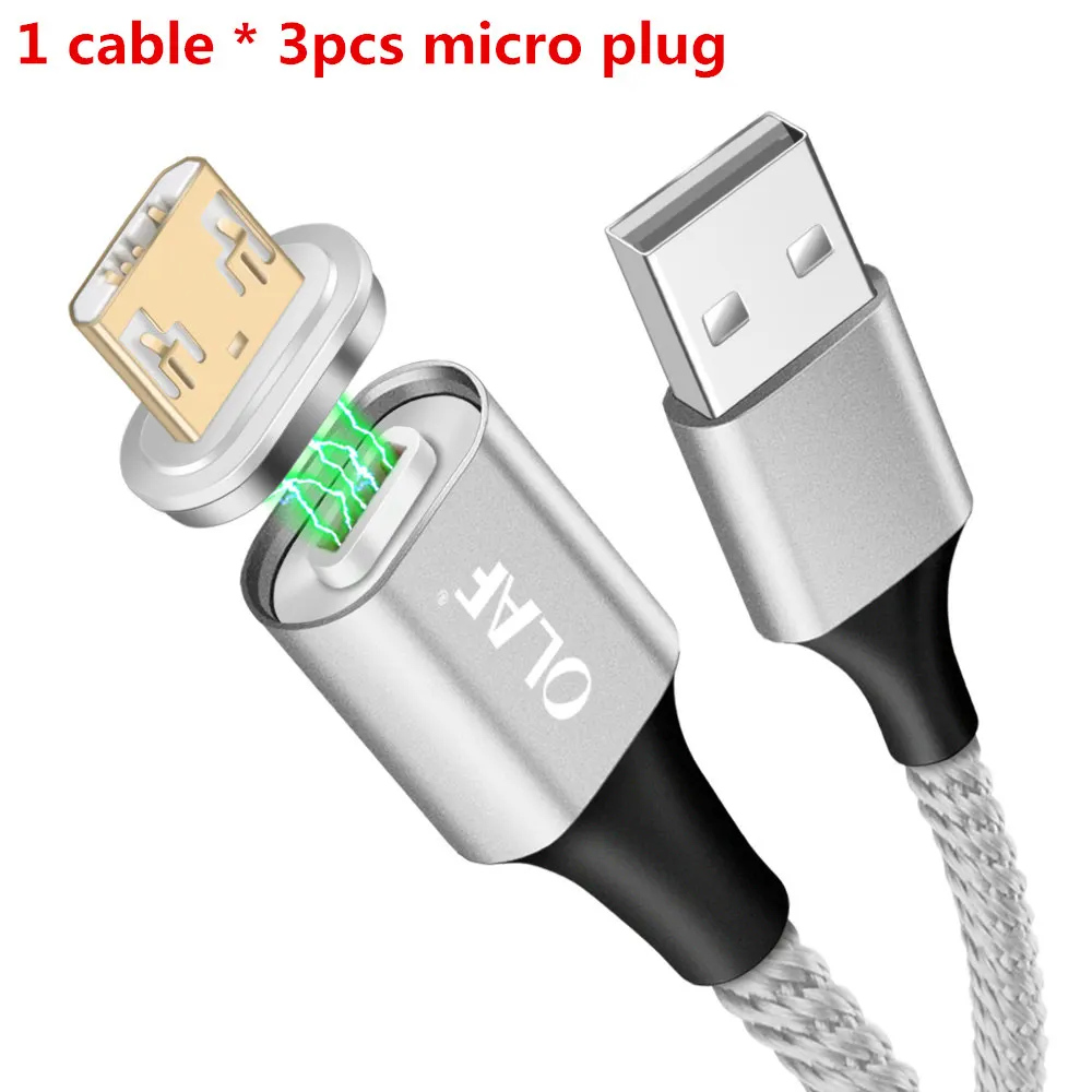 Олаф Магнитный кабель Micro USB кабель магнит Зарядное устройство для передачи данных и зарядки Кабели Micro-USB для Xiaomi Android мобильных телефонов USB провод шнур - Цвет: silver