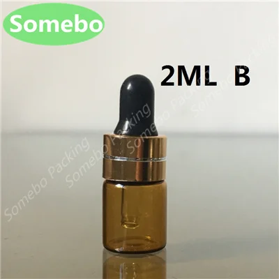 2ML B 50 шт./лот 1 мл, 2 мл, 3 мл, 5 мл Янтарный стеклянный флакон-капельница, маленькие флаконы с пипеткой для косметических парфюмерных флаконов с эфирным маслом - Цвет: 2ML B