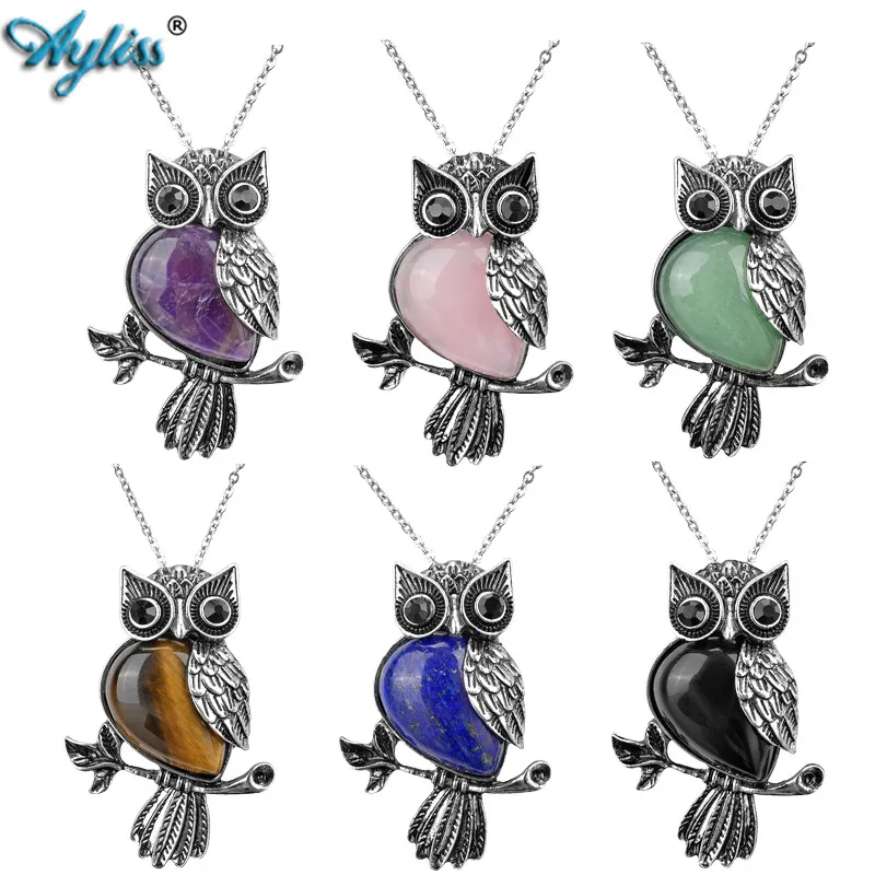 

Ayliss Owl Necklace Healing Crystal Stone Pendant Necklaces Natural Quartz Gem Stones Reiki Spiritual Jewelry For Men Women Gift