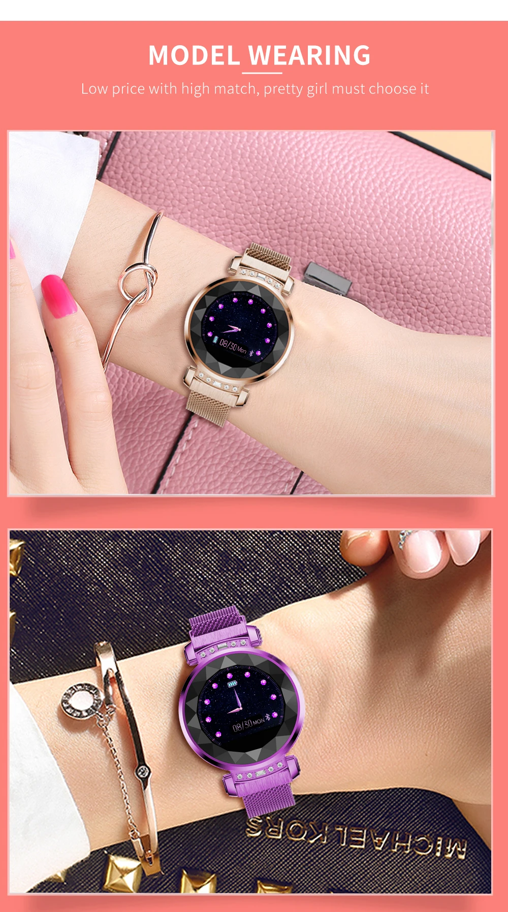 EXRIZU BM88 девушка Женщины Леди Женская модные часы Smart Watch Магнитный Нержавеющая сталь ремешок сердечного ритма крови Давление спортивный ремешок