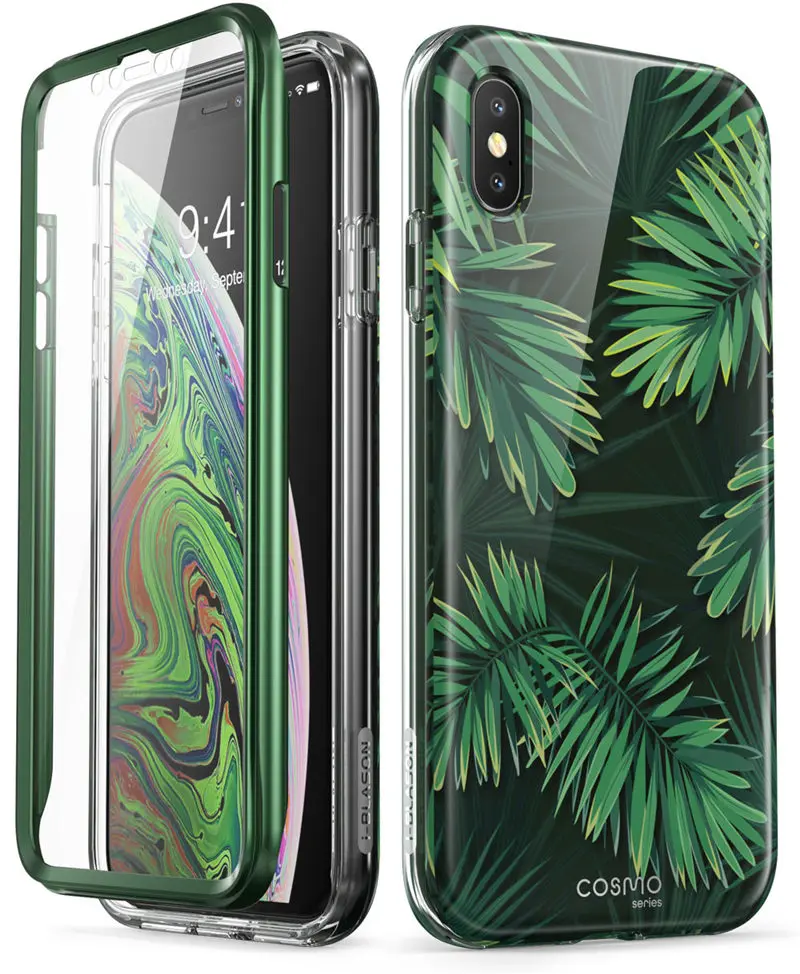 Green Чехол для iPhone Xs Max, 6,5 дюймов, i-Blason Cosmo, серия, полный корпус, блестящий Мраморный бампер, чехол со встроенной защитной пленкой - Цвет: Green