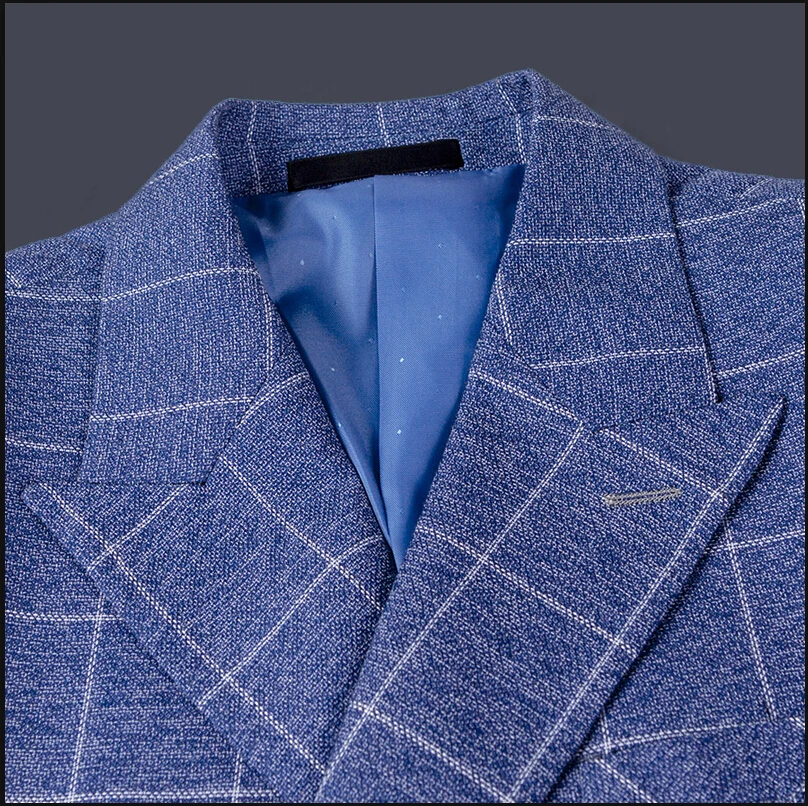 Куртка + брюки 2019 новый бренд мужские костюмы Синие Клетчатые стильные блейзеры