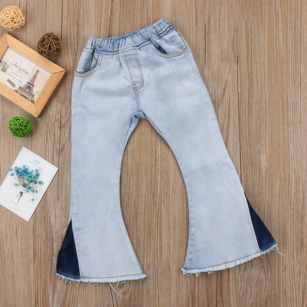 2018 модные джинсовые расклешенные брюки для маленьких девочек широкие джинсы