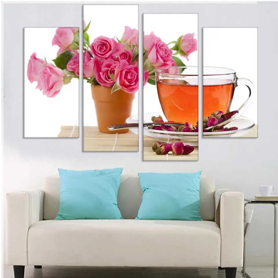 Дешевая горячая кухня 4 шт холст настенная Художественная Современная кофейная