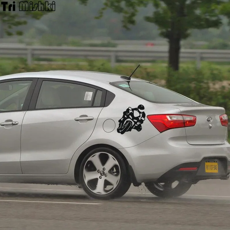 Tri Mishki HZX339# 15.5*15см biker on board байкер за рулем виниловые наклейки на авто наклейка для