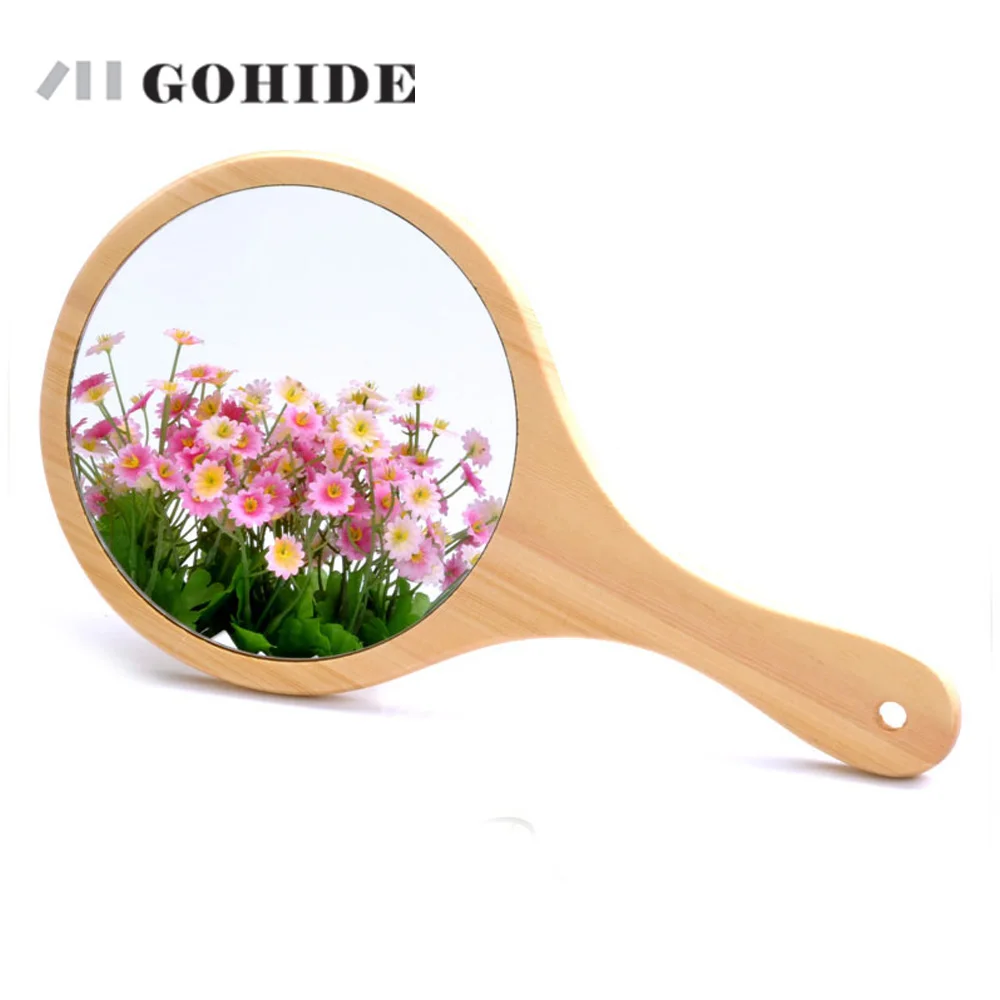 JUH Gohide Fashion Handmade Wood Handle Pocket Mirror Vintage Small Detachable Desktop Single Face Press | Дом и сад