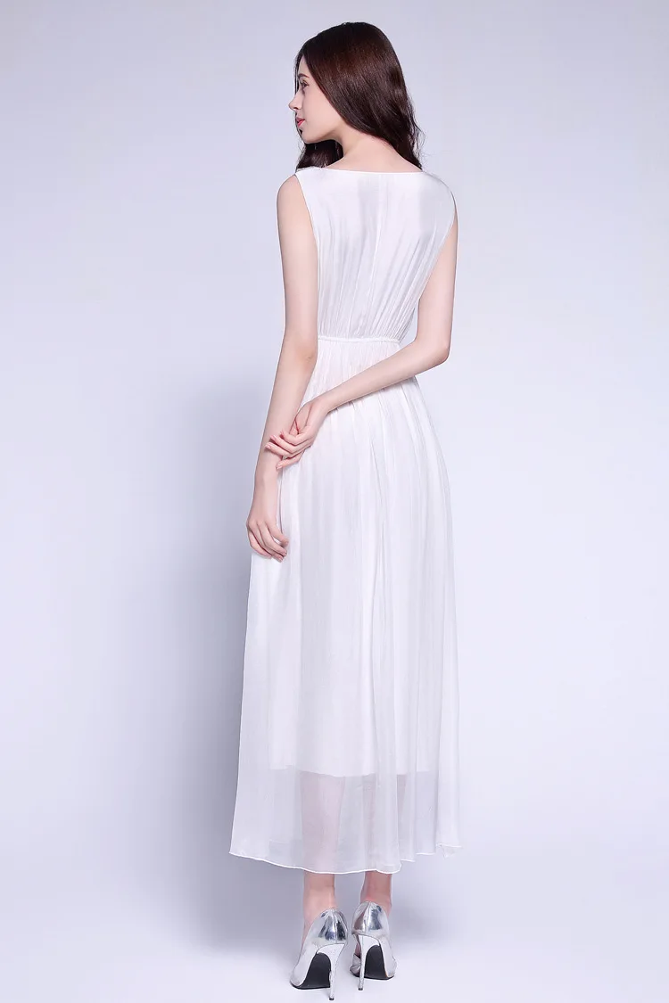 Женское платье-макси из 2019 чистого шелка элегантное белое пляжное платье в