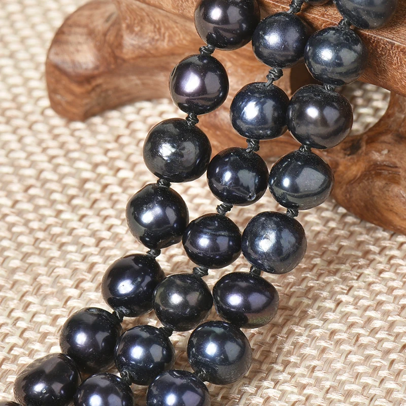 Оптовая продажа 3 ряда бусины из натурального жемчуга размер для 6-7 мм черного