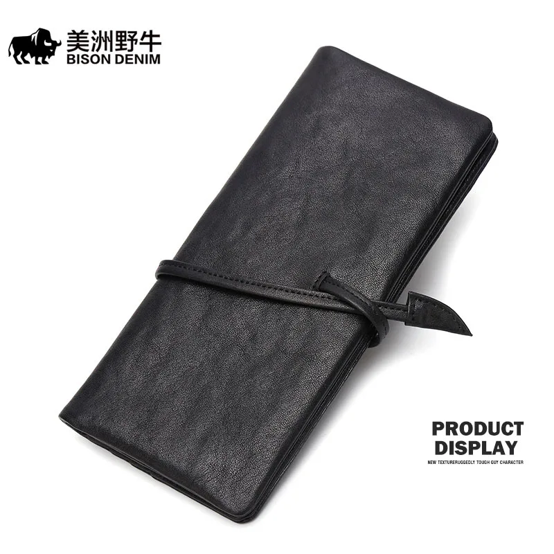 Мужской брендовый клатч BISON DENIM кошелек из натуральной кожи с большой емкостью