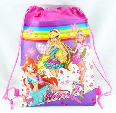12 шт. Горячая Winx Club Drawstring мальчики девочки мультфильм школьная сумка дети печать школьные рюкзаки подарки для дня рождения сумки