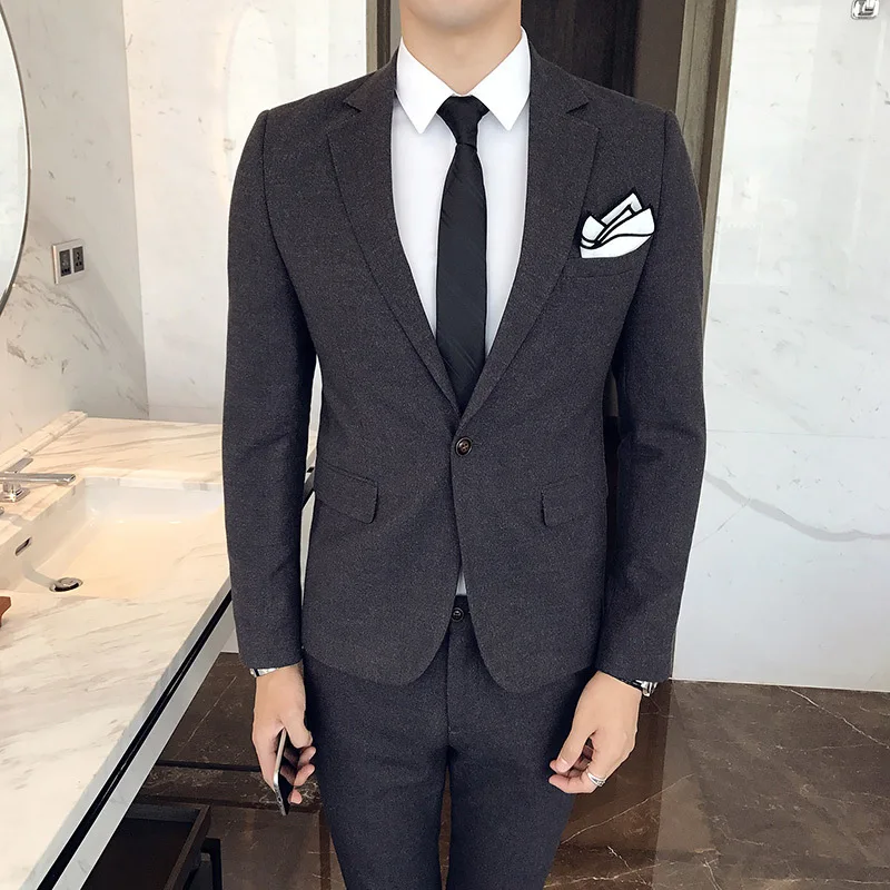 

(Jacket+Vest+Trousers) Traje Formal Hombre Man Solid Color One Button 3picees Suits Male Slim Casual Formal Wear
