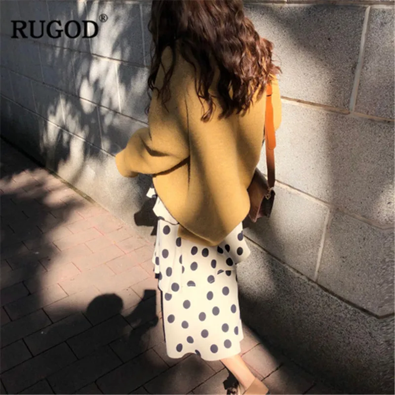 Женская плиссированная юбка пачка RUGOD в горошек с оборками для офиса весна лето