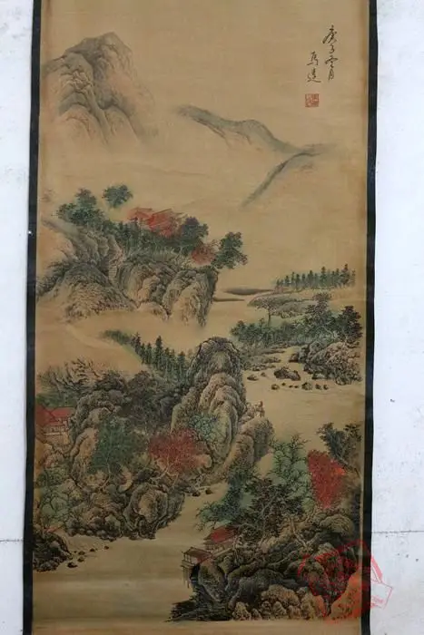 Антикварная китайская каллиграфическая живопись QingDynasty ручная роспись пейзаж