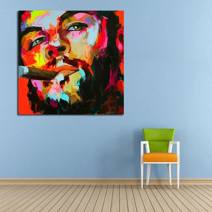 

Handpainted Colorful Wall Art Modern Abstract Pictures Oil Paintings Home Decor High Quality Pictures Smoking Man Home Decor