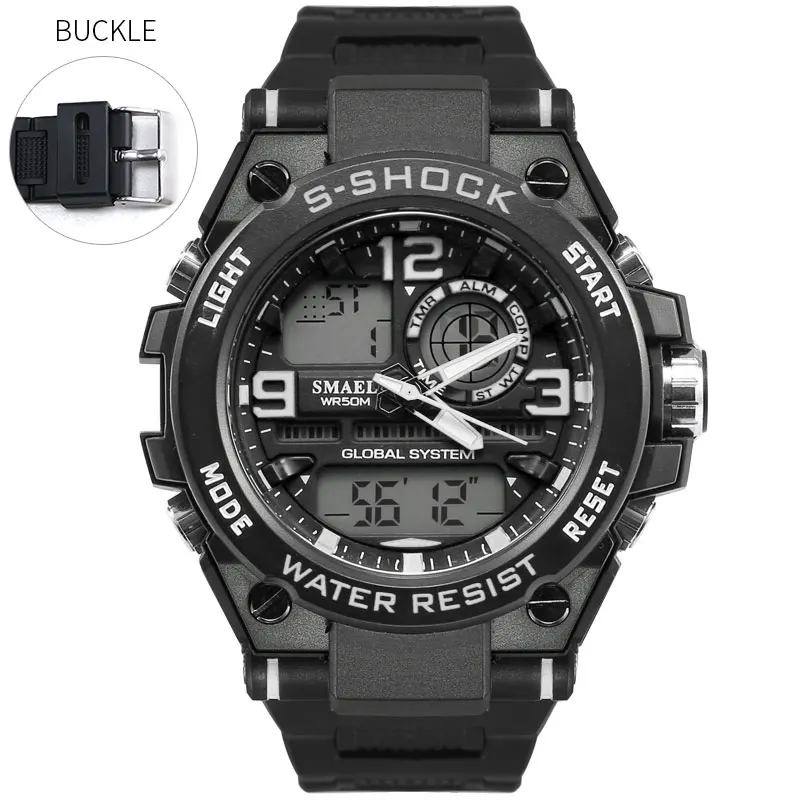 Black White Новые модные повседневные мужские часы SMAEL, брендовые, серый цвет, двойной дисплей, светодиодный, 50 м, водонепроницаемые, для дайвинга, мужские, силиконовые, спортивные часы, Relogio 1603 - Цвет: Black White
