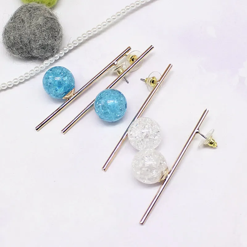 

New Simple Acrylic White Blue Beads Long Stick Metal Stud Earrings for Women Fashion Jewelry Earrings Party Gifts