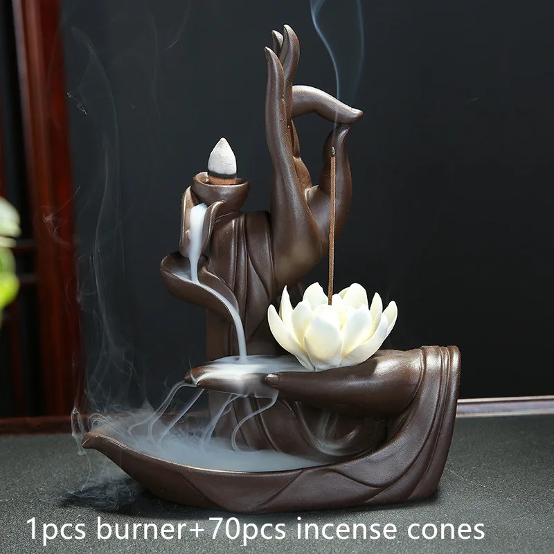 The Lotus Incense Burner With 70pcs Cones Purple Clay Holder Monk Censer | Дом и сад