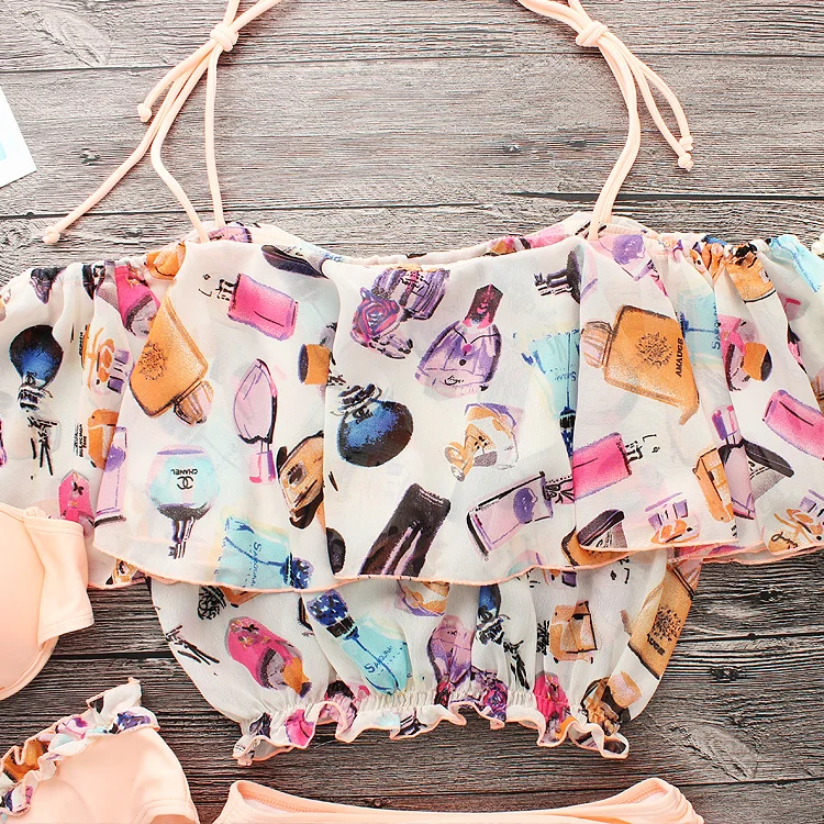 2017 сексуальные бикини женский купальник с бретелькой через шею топ цветами