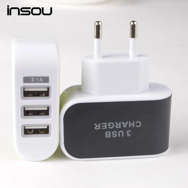 Быстрое зарядное устройство 5V 3.1A с 3 портами USB настенное вилкой европейского