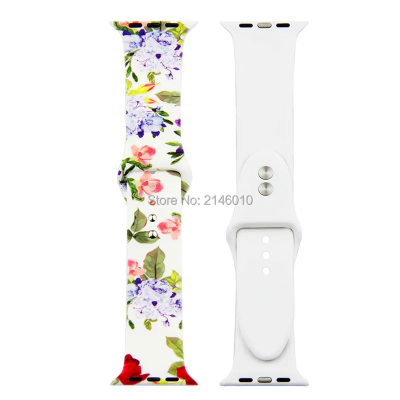 Сменный спортивный ремешок для Apple Watch Band 5, 4, 44 мм, 40 мм, силиконовый браслет с цветочным принтом для iWatch Series 3, 2, 1, 42 мм, 38 мм
