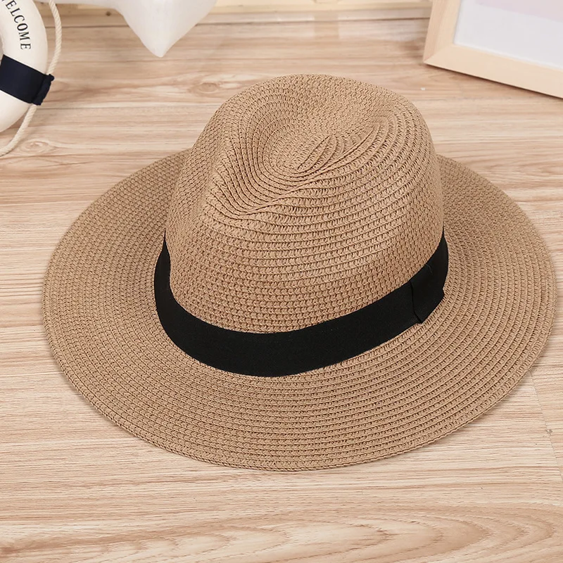 Оттенок шапки в стиле джаз лента Круглая Плоская верхняя Соломенная пляжная