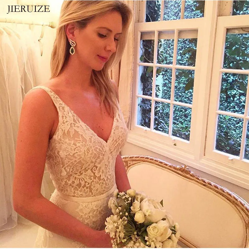 Винтажные кружевные свадебные платья JIERUIZE женское свадебное платье-трапеция с
