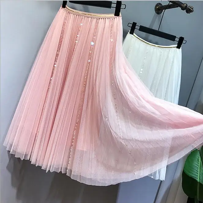 Летняя богемная Женская длинная сетчатая юбка эластичная талия до середины икры