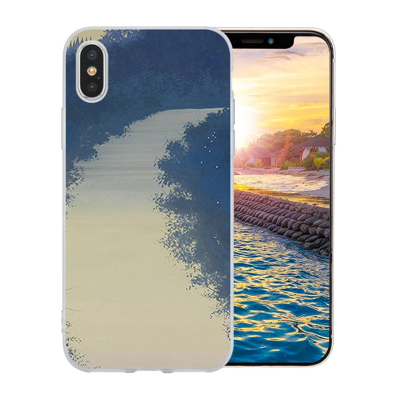 Gel for iPhone X10 Transparent Silicone Case Apple 6 6s 7 8 Plus Matte TPU Cover Landscape Pattern 5S 5C SE Coque |