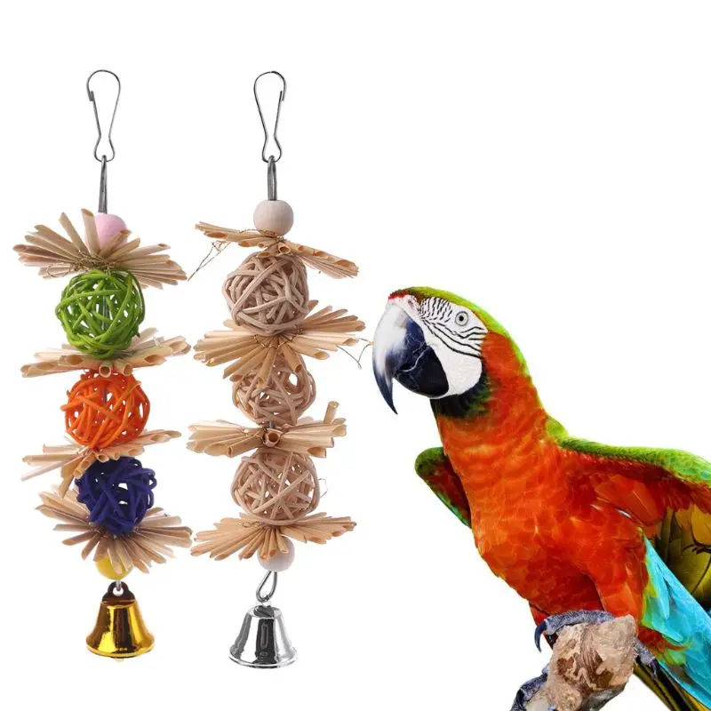 

Colorful Parrot Chew Strands Bite Teeth Griiding Ball Bell Attractive Bird Parakeet Toys