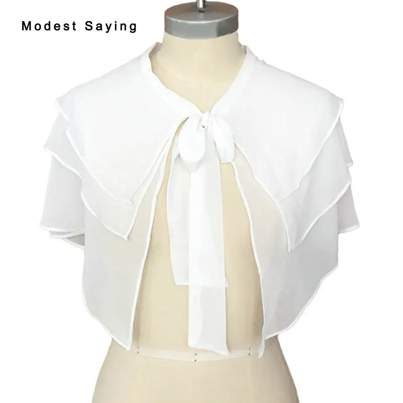 

Real Elegant Tiered Chiffon Bridal Bolero de renda 2017 with Ties Wedding Shawl Wraps Capelets blancas Wedding Accessories B16