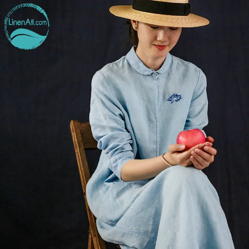 Linenall оригинальный дизайн 100% лен вышитые вручную винтажные Длинные рукава
